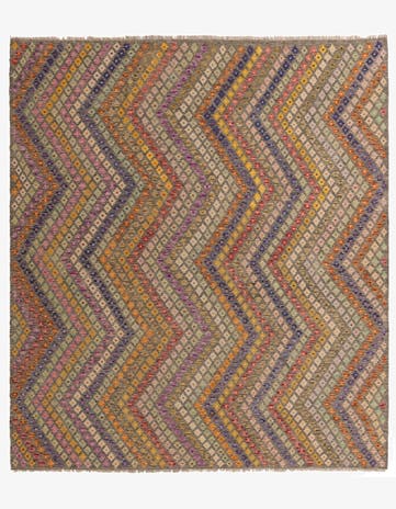8' 9 x 9' 10 Hand Woven Kilim Modern Wool Rug