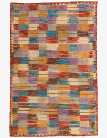 6' 4 x 9' 7 Hand Woven Kilim Modern Wool Rug