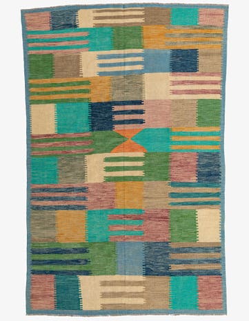 6' 3 x 9' 9 Hand Woven Kilim Modern Wool Rug