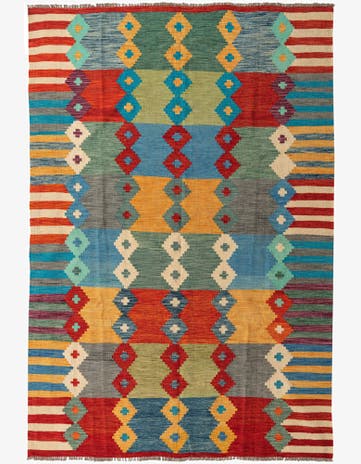 6' 7 x 9' 7 Hand Woven Kilim Modern Wool Rug