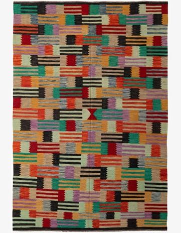 6' 7 x 9' 7 Hand Woven Kilim Modern Wool Rug
