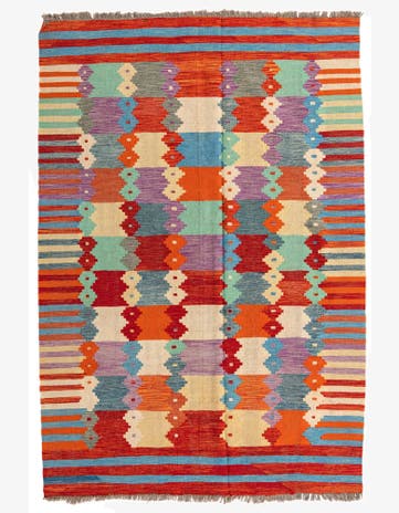 6' 7 x 9' 5 Hand Woven Kilim Modern Wool Rug