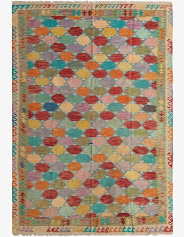 6' 8 x 9' 9 Hand Woven Kilim Modern Wool Rug