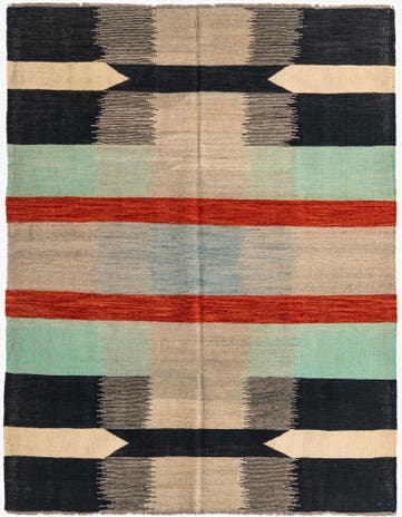 5' 1 x 6' 7 Hand Woven Kilim Modern Wool Rug