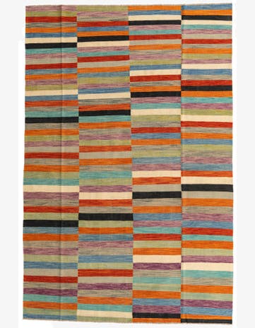 6' 4 x 9' 8 Hand Woven Kilim Modern Wool Rug