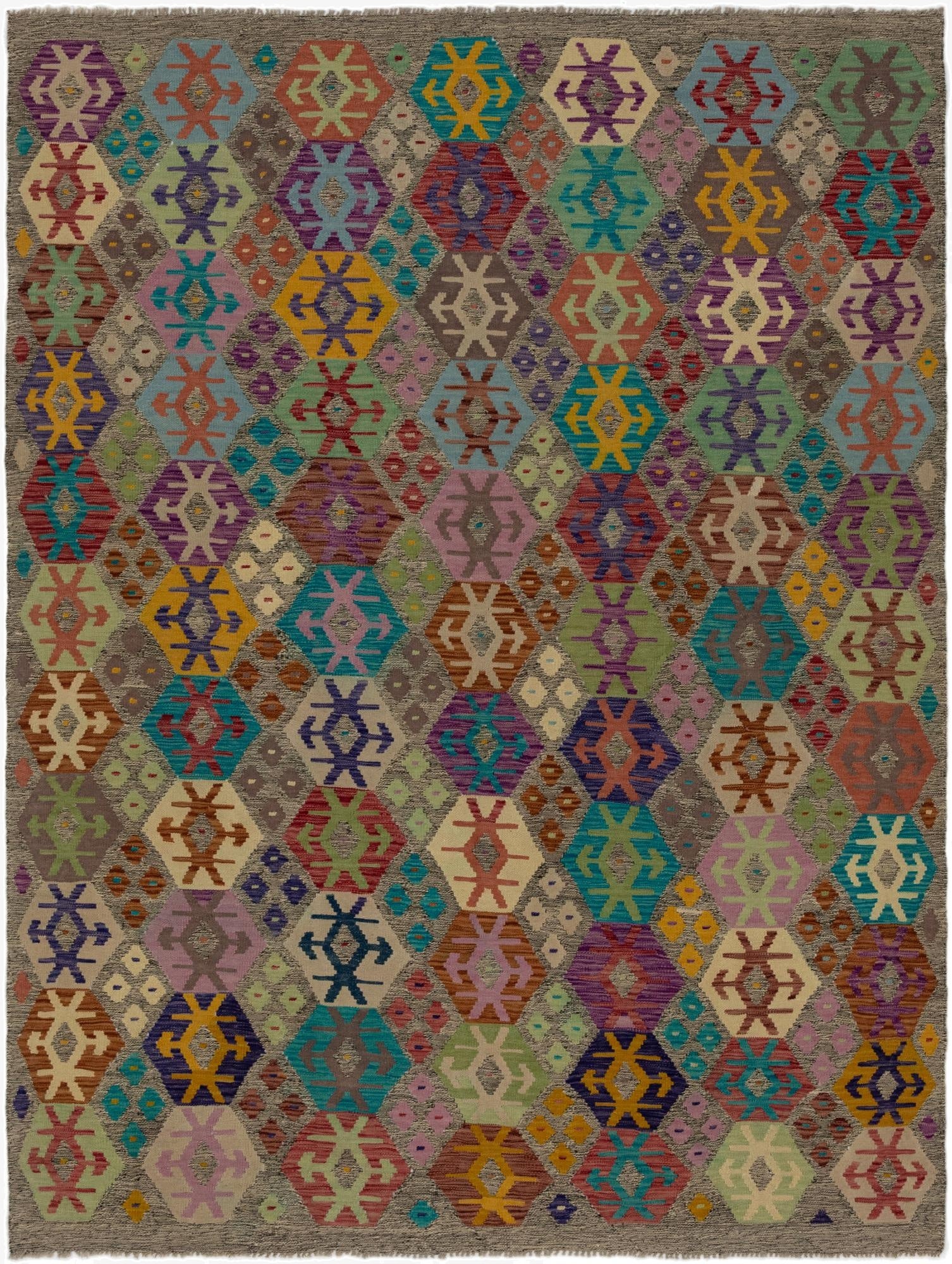 7' x 9' 5  Hand Woven Kilim Modern Wool Rug
