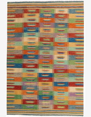 6' 6 x 9' 8 Hand Woven Kilim Modern Wool Rug
