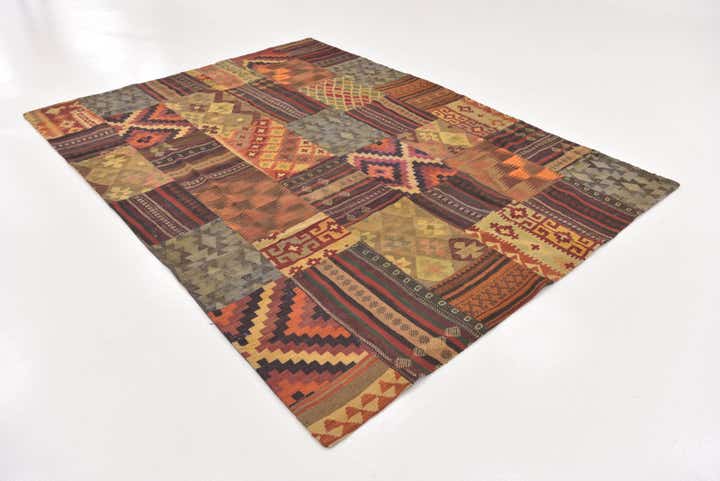 7' x 9' 8 Hand Woven Kilim Patchwork Wool Rug