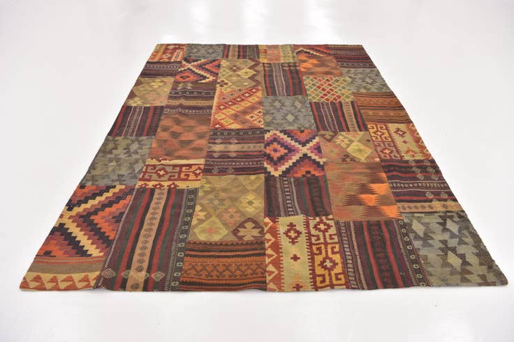 Detail image of 7' x 9' 8 Hand Woven Kilim Patchwork Wool Rug