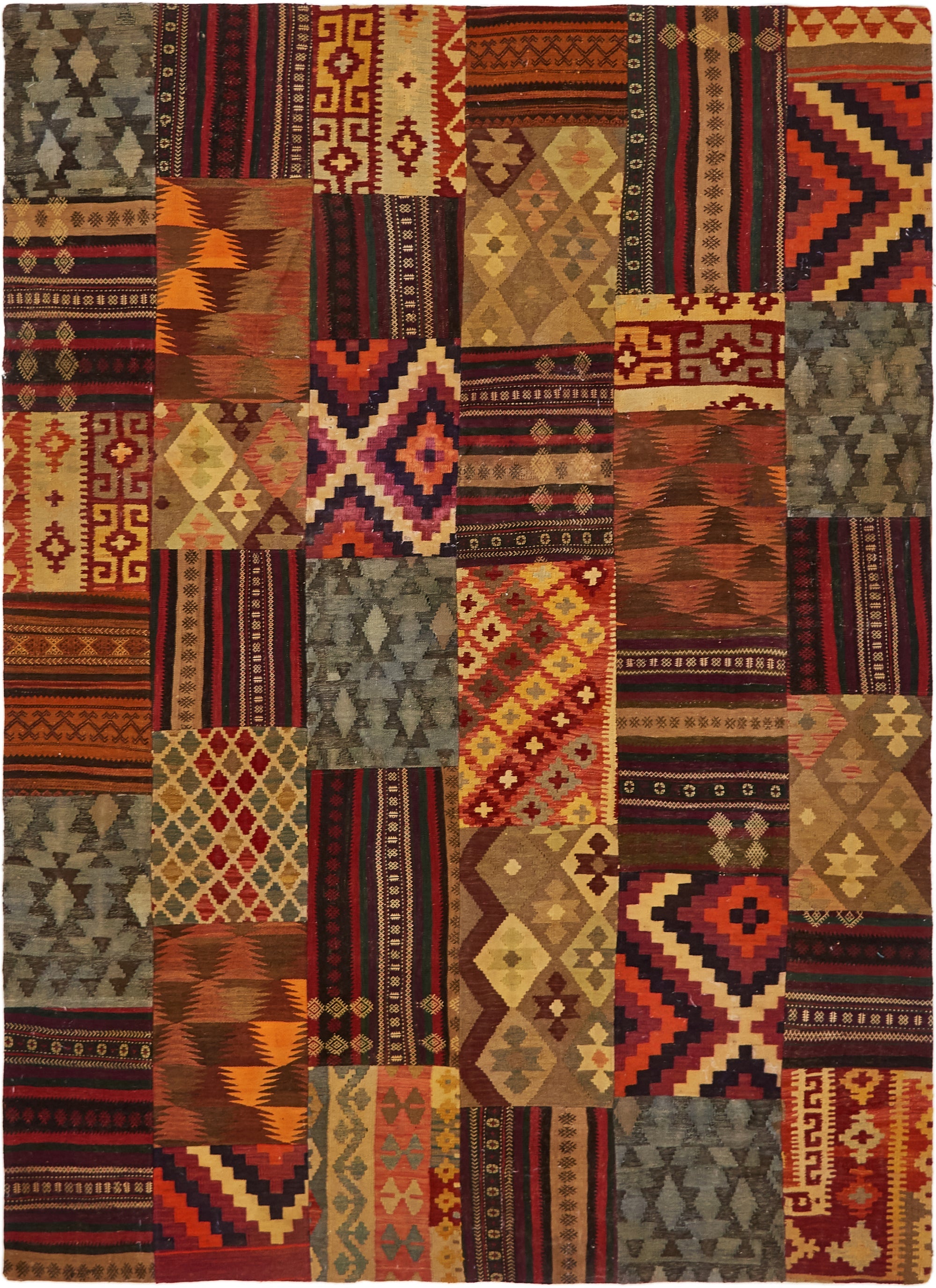 7' x 9' 8 Hand Woven Kilim Patchwork Wool Rug