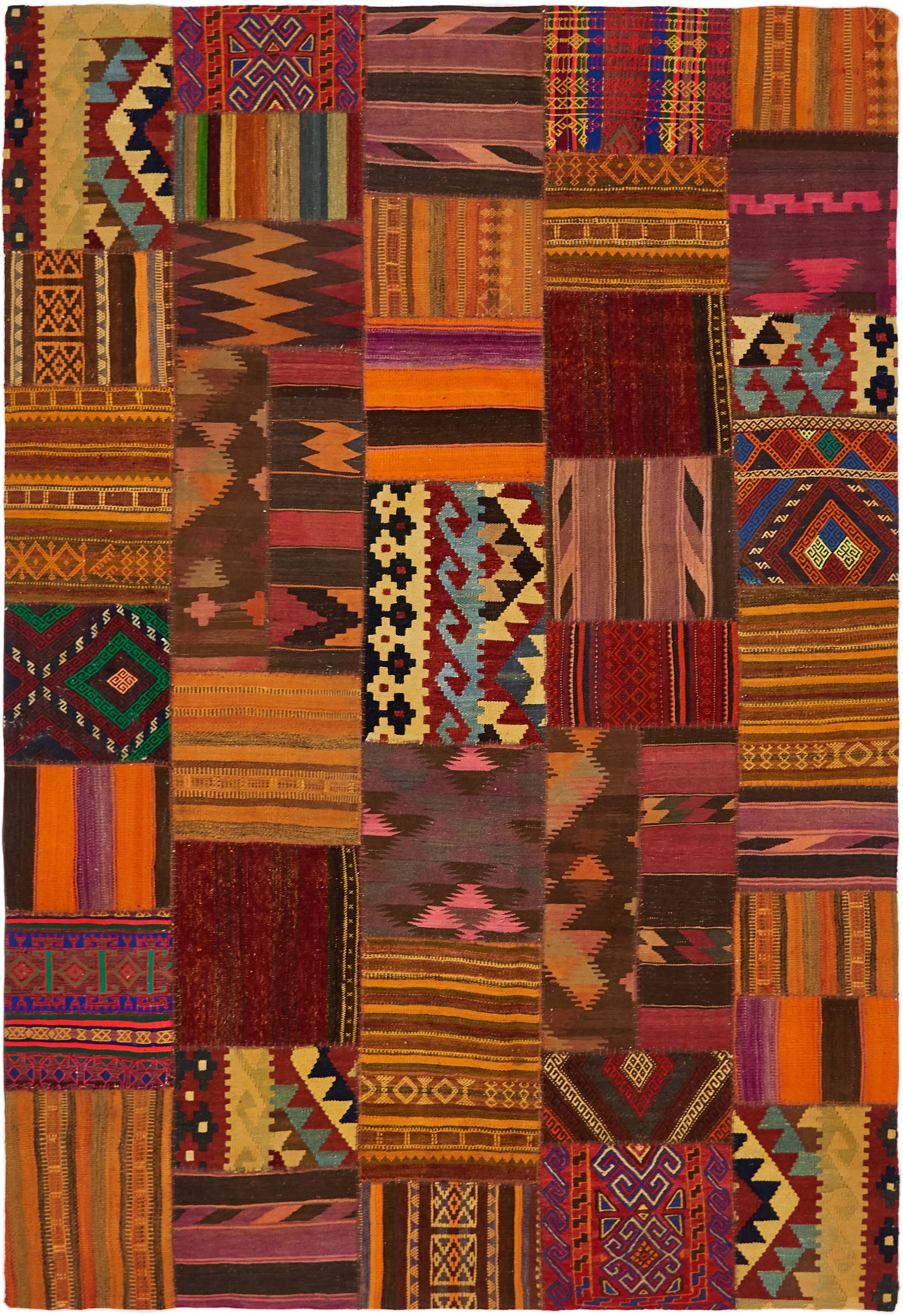 6' 7 x 9' 7 Hand Woven Kilim Patchwork Wool Rug