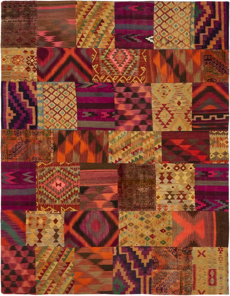 Detail image of 7' x 9' 7 Hand Woven Kilim Patchwork Wool Rug
