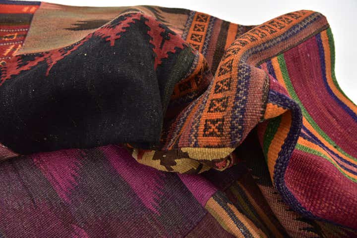 6' 9 x 9' 9 Hand Woven Kilim Patchwork Wool Rug