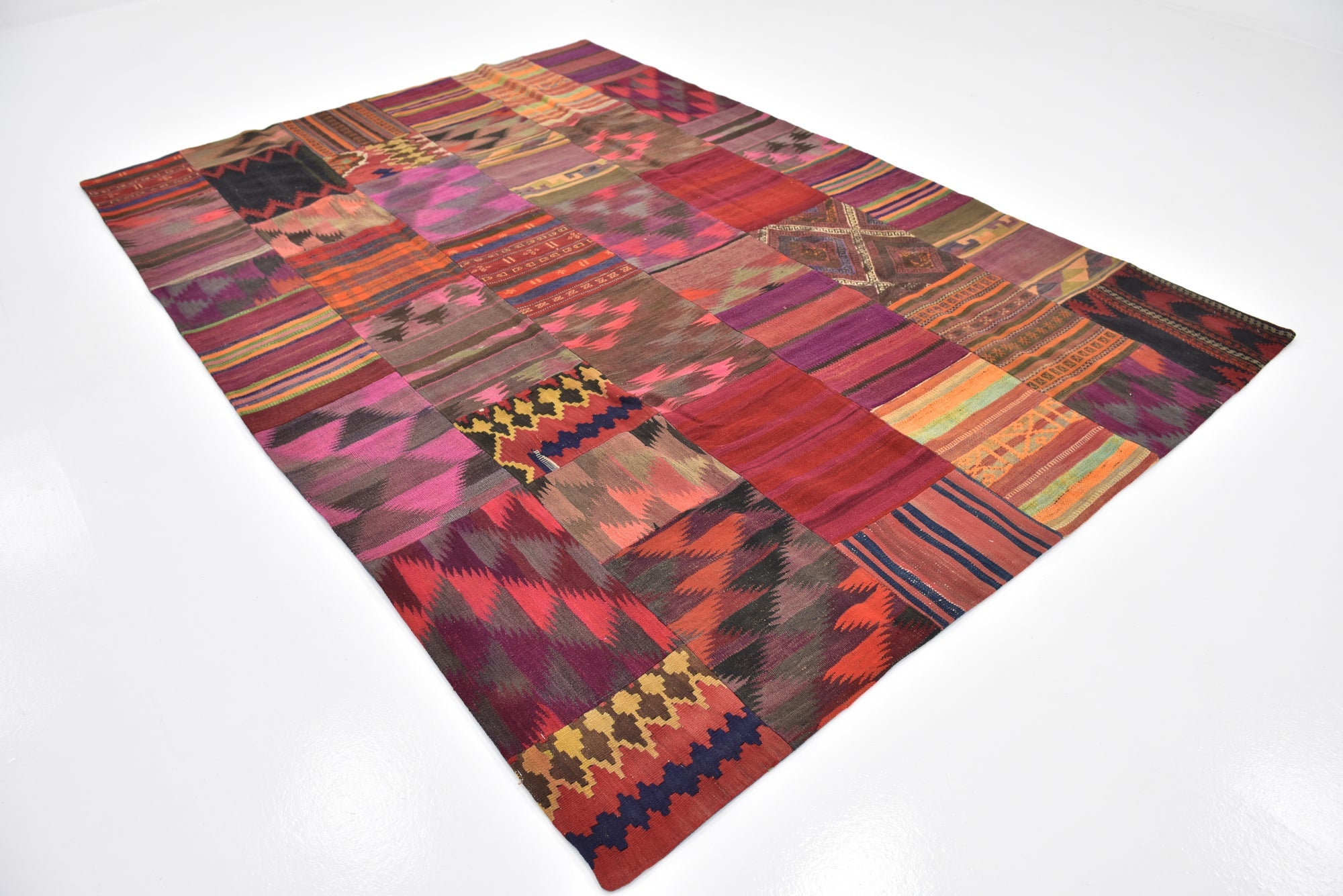 6' 9 x 9' 9 Hand Woven Kilim Patchwork Wool Rug