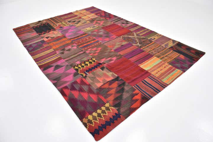 6' 9 x 9' 9 Hand Woven Kilim Patchwork Wool Rug