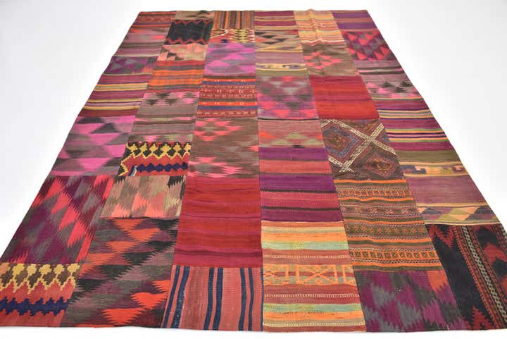 6' 9 x 9' 9 Hand Woven Kilim Patchwork Wool Rug