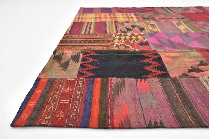 6' 9 x 9' 9 Hand Woven Kilim Patchwork Wool Rug