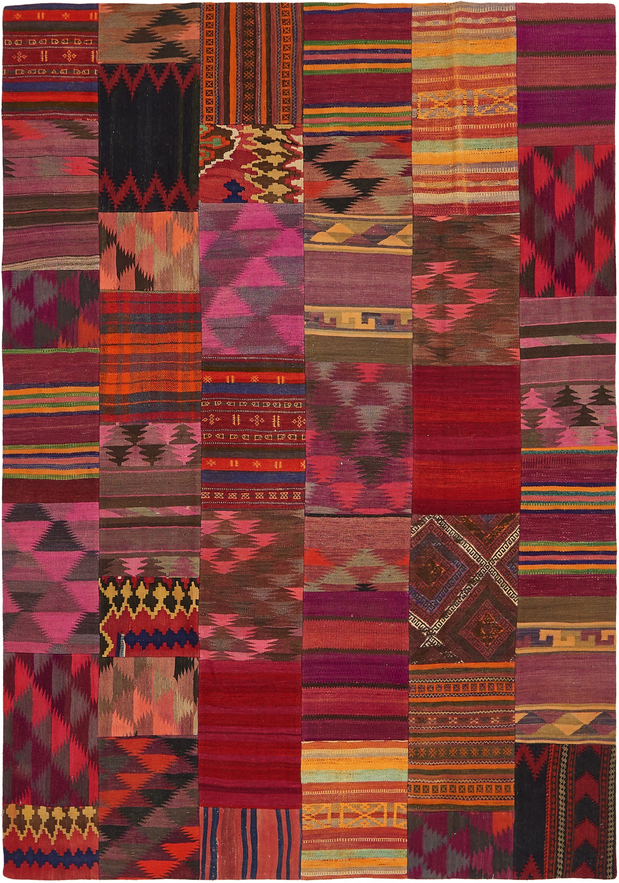 6' 9 x 9' 9 Hand Woven Kilim Patchwork Wool Rug