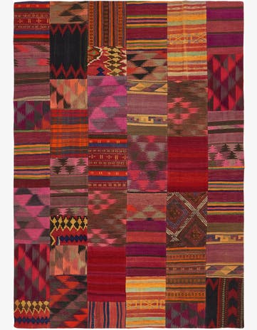 6' 9 x 9' 9 Hand Woven Kilim Patchwork Wool Rug