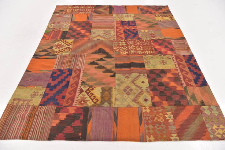 Detail image of 6' 6 x 8' Hand Woven Kilim Patchwork Wool Rug