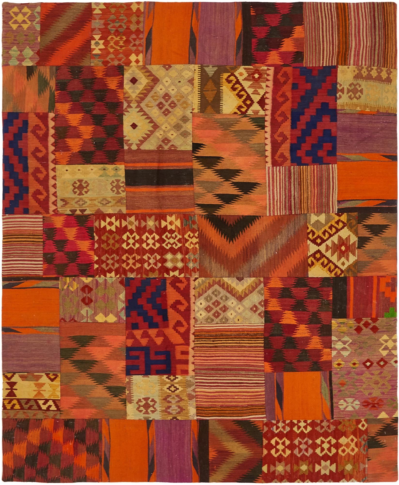 6' 6 x 8' Hand Woven Kilim Patchwork Wool Rug
