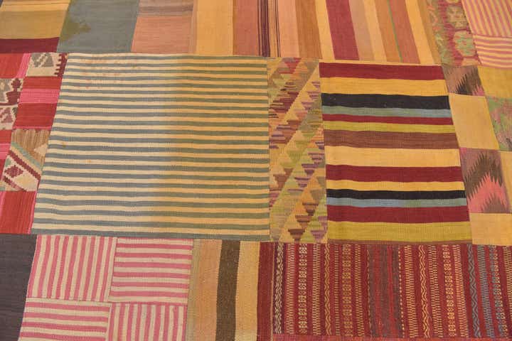 12' 5 x 15' Hand Woven Kilim Patchwork Wool Rug