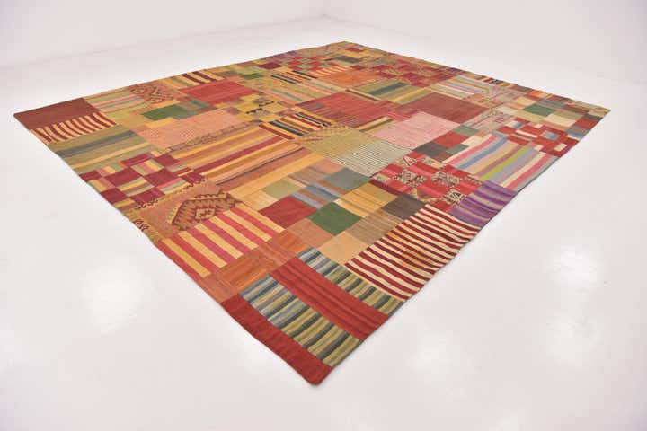 12' 5 x 15' Hand Woven Kilim Patchwork Wool Rug