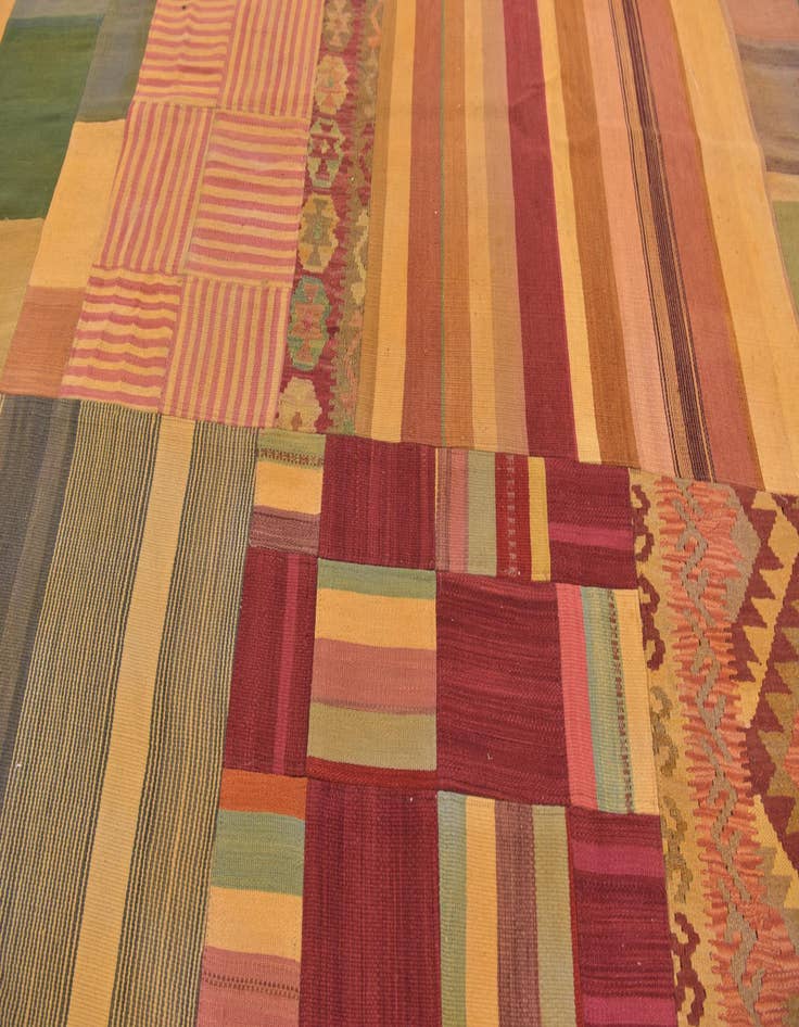 Detail image of 12' 5 x 15'  Hand Woven Kilim Patchwork Wool Rug