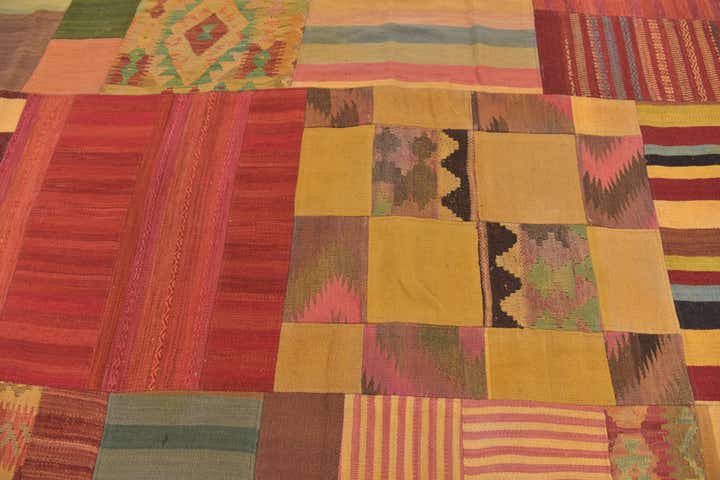 12' 5 x 15' Hand Woven Kilim Patchwork Wool Rug