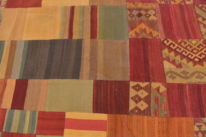 12' 5 x 15' Hand Woven Kilim Patchwork Wool Rug