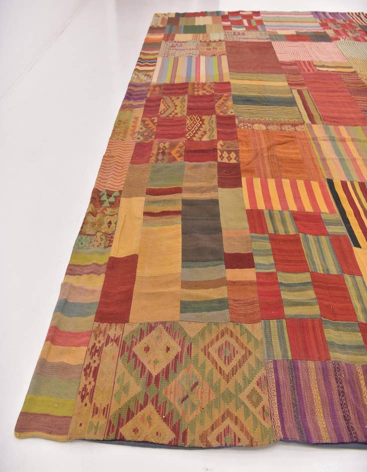 Detail image of 12' 5 x 15'  Hand Woven Kilim Patchwork Wool Rug