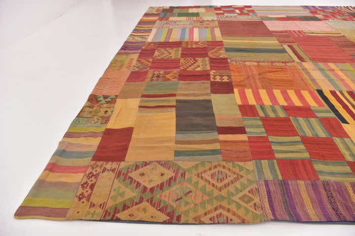 12' 5 x 15' Hand Woven Kilim Patchwork Wool Rug