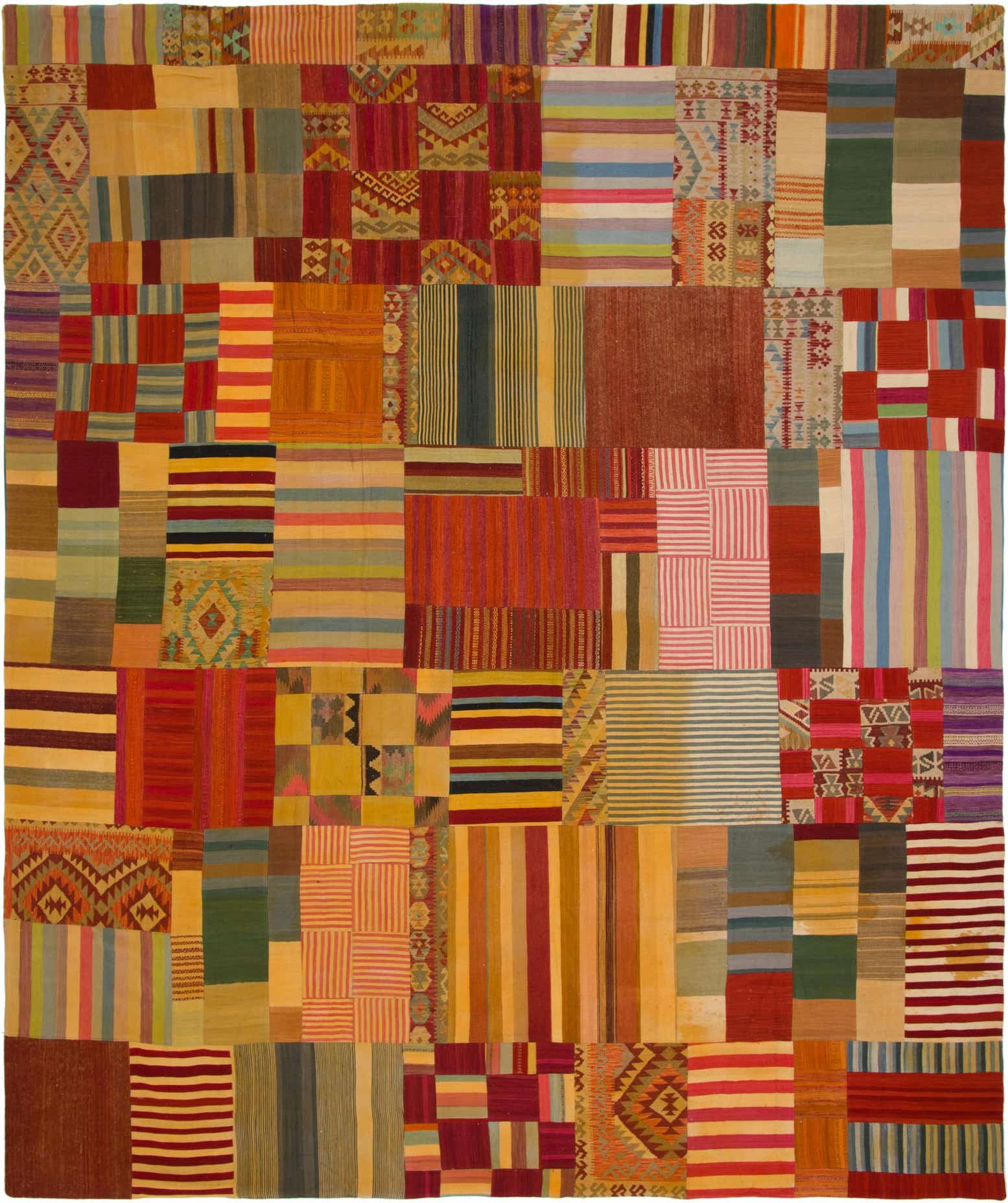 12' 5 x 15' Hand Woven Kilim Patchwork Wool Rug