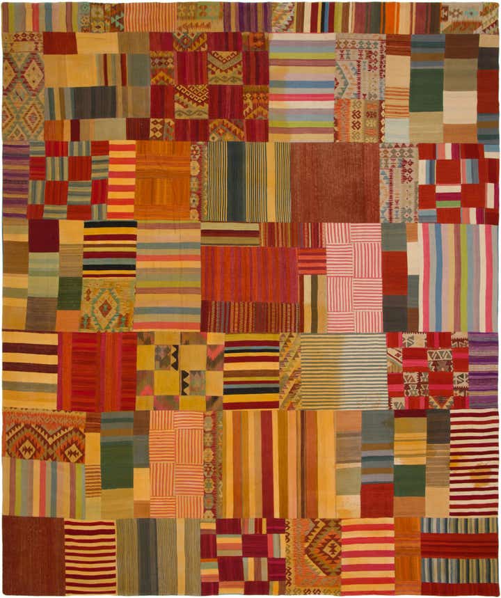 12' 5 x 15' Hand Woven Kilim Patchwork Wool Rug