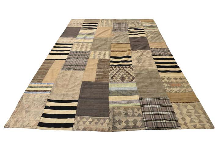 6' 8 x 9' 11 Hand Woven Kilim Patchwork Wool Rug