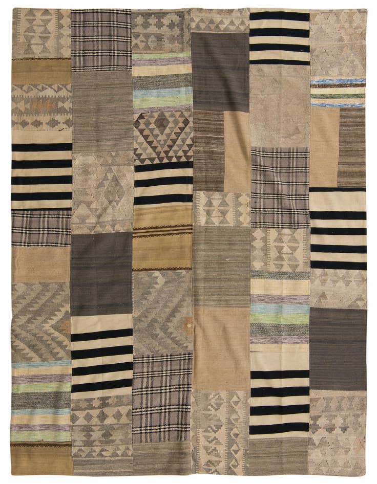 Detail image of 6' 8 x 9' 11 Hand Woven Kilim Patchwork Wool Rug