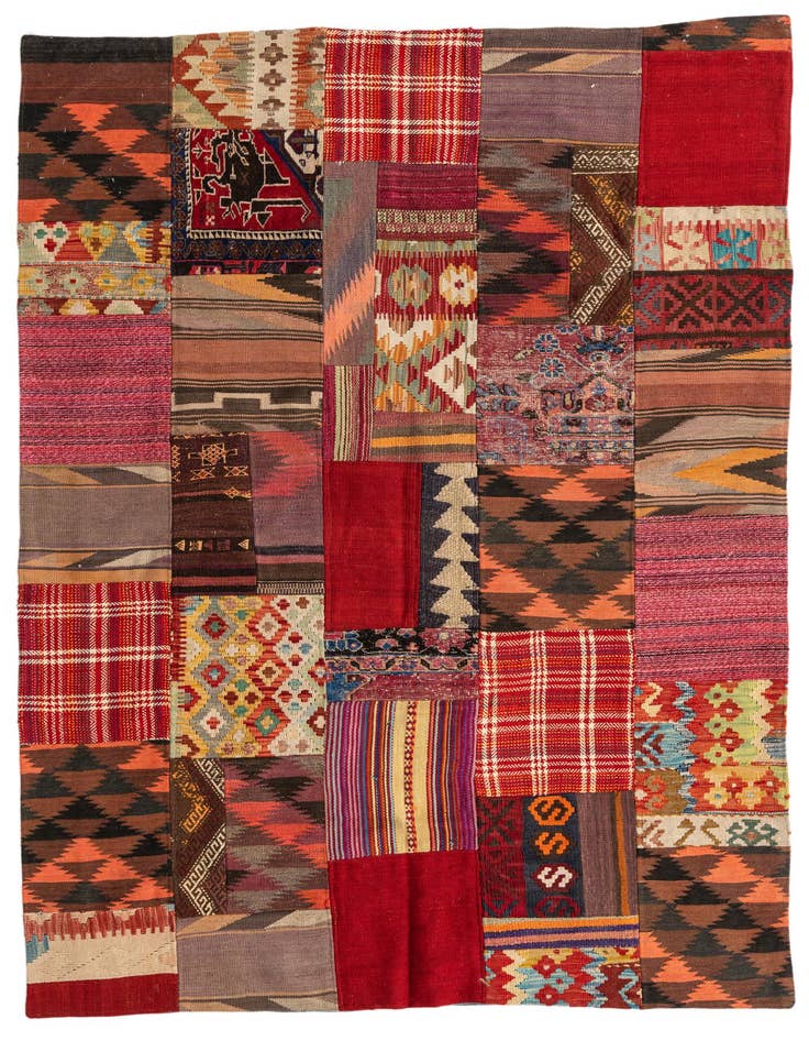 Detail image of 5' x 6' 9 Hand Woven Kilim Patchwork Wool Rug