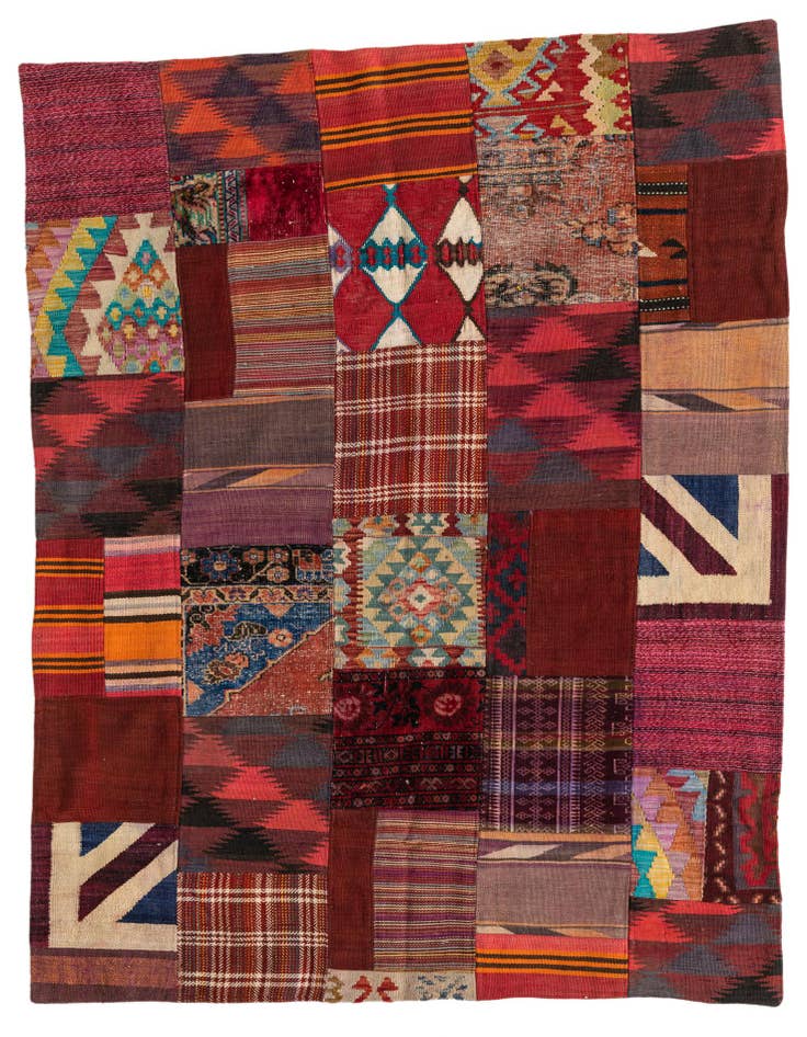 Detail image of 5' x 6' 8 Hand Woven Kilim Patchwork Wool Rug