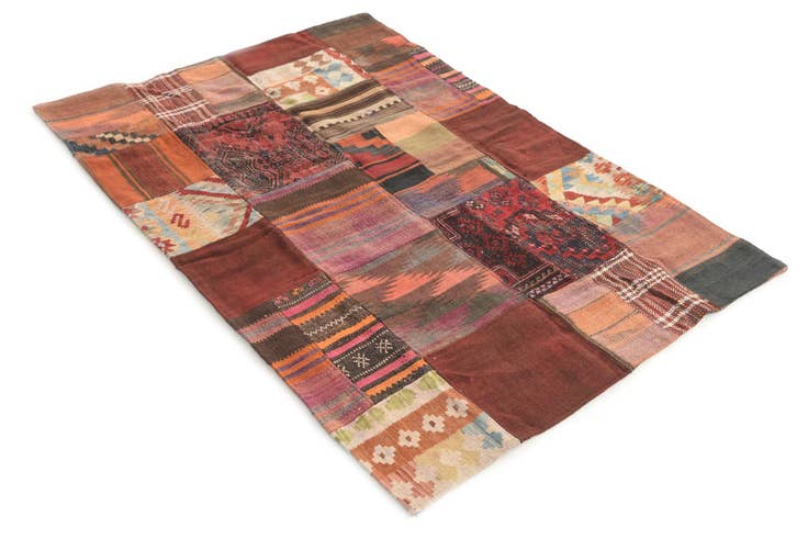 Detail image of 3' 7 x 5' 2 Hand Woven Kilim Patchwork Wool Rug