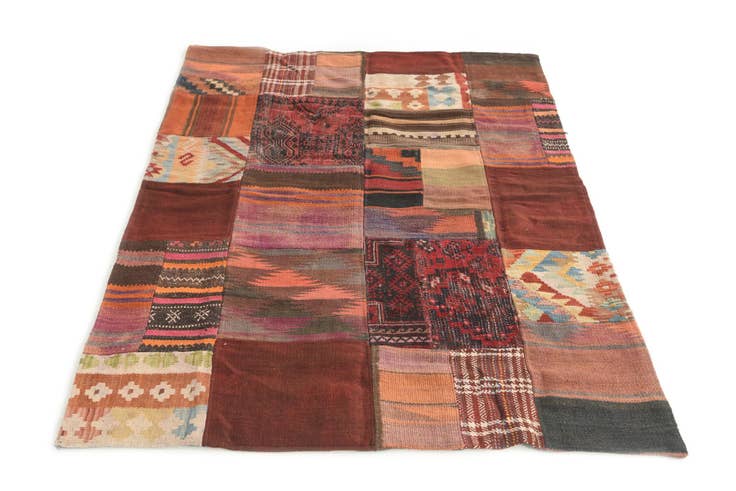 Detail image of 3' 7 x 5' 2 Hand Woven Kilim Patchwork Wool Rug