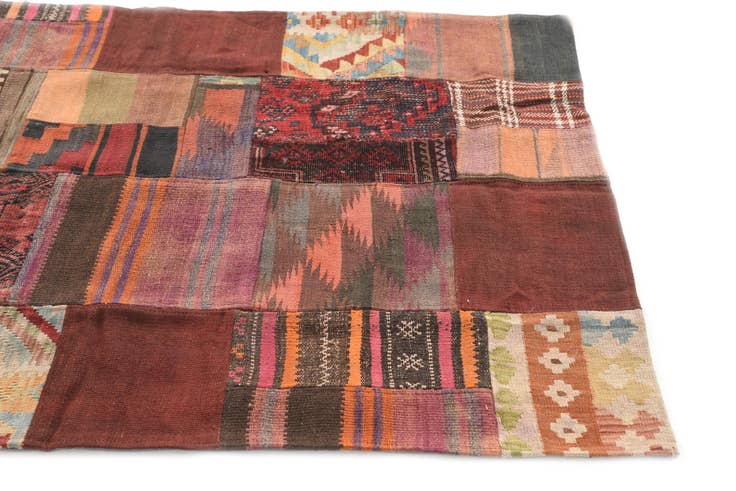 Detail image of 3' 7 x 5' 2 Hand Woven Kilim Patchwork Wool Rug