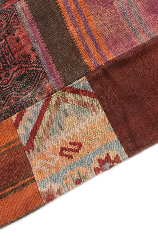 Detail image of 3' 7 x 5' 2 Hand Woven Kilim Patchwork Wool Rug