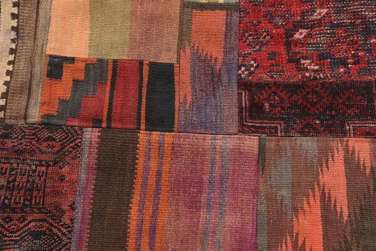 Detail image of 3' 7 x 5' 2 Hand Woven Kilim Patchwork Wool Rug