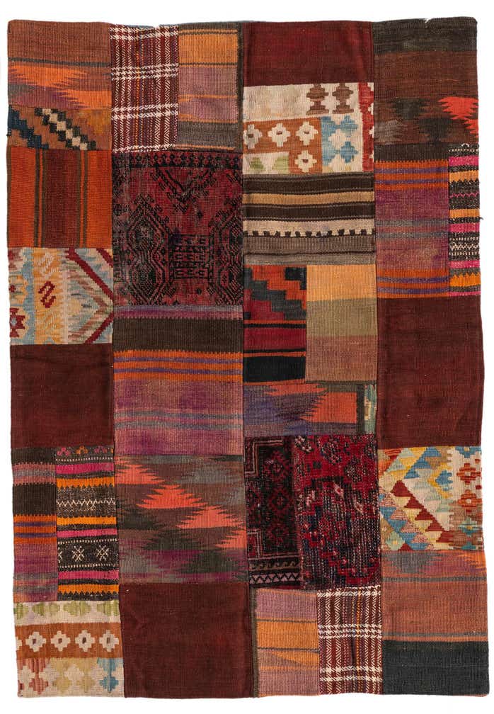 3' 7 x 5' 2 Hand Woven Kilim Patchwork Wool Rug