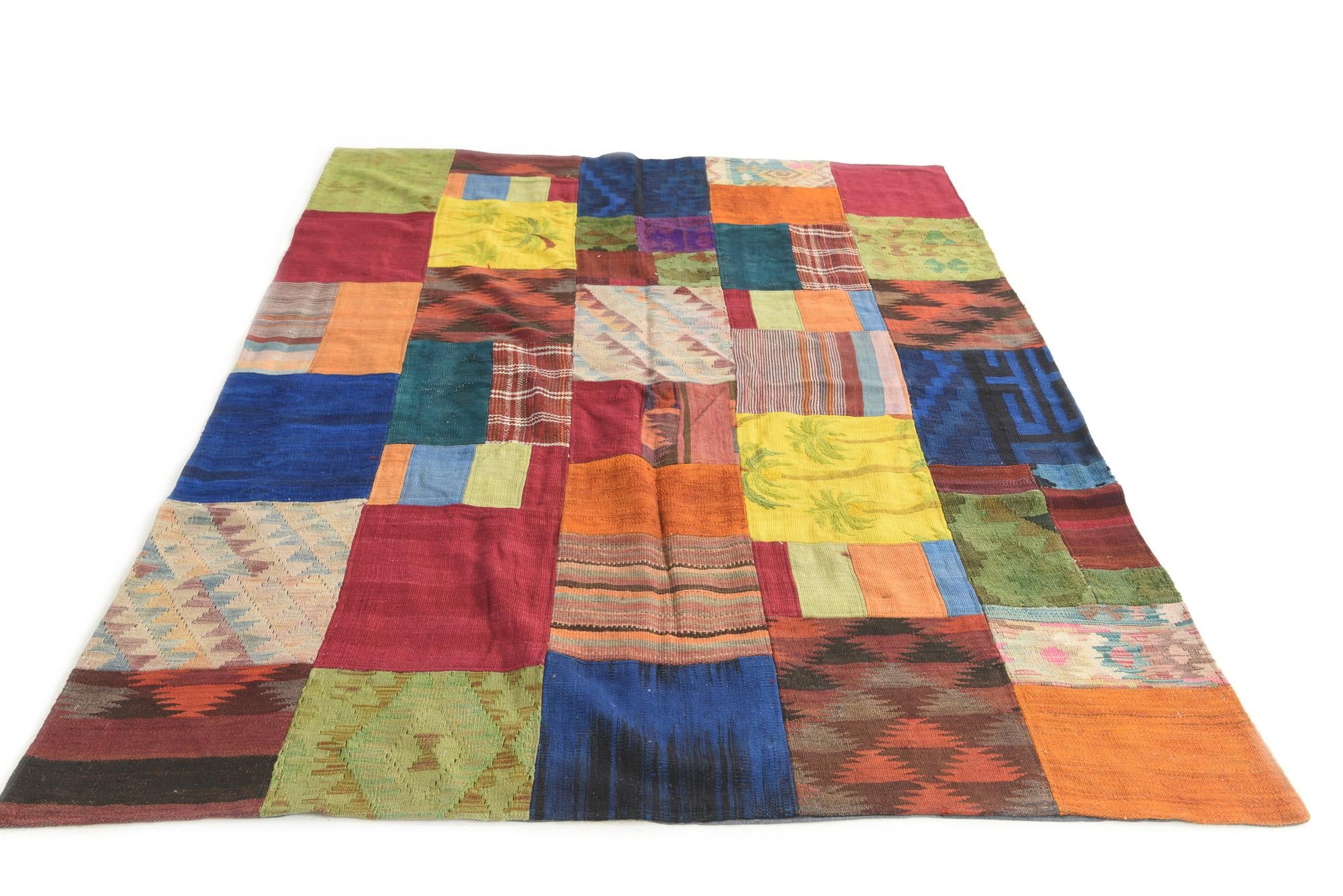 5' 7 x 7' 10 Hand Woven Kilim Patchwork Wool Rug