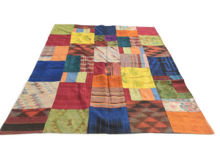 Detail image of 5' 7 x 7' 10 Hand Woven Kilim Patchwork Wool Rug