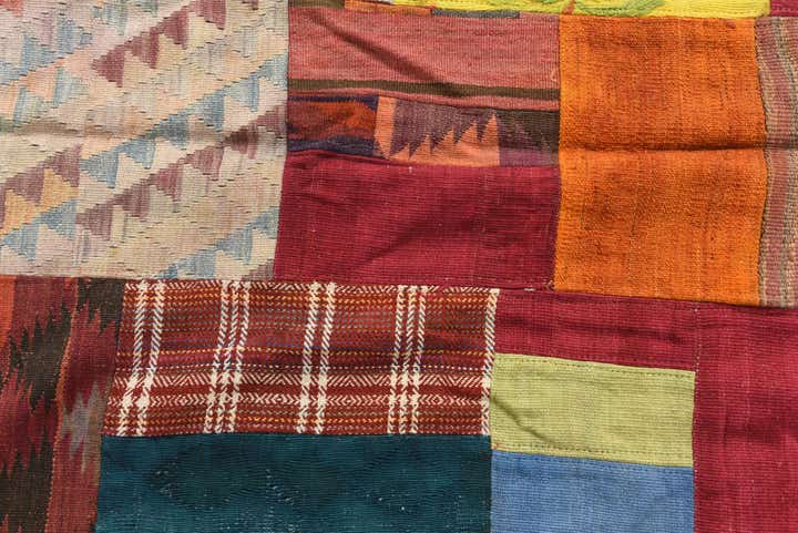5' 7 x 7' 10 Hand Woven Kilim Patchwork Wool Rug