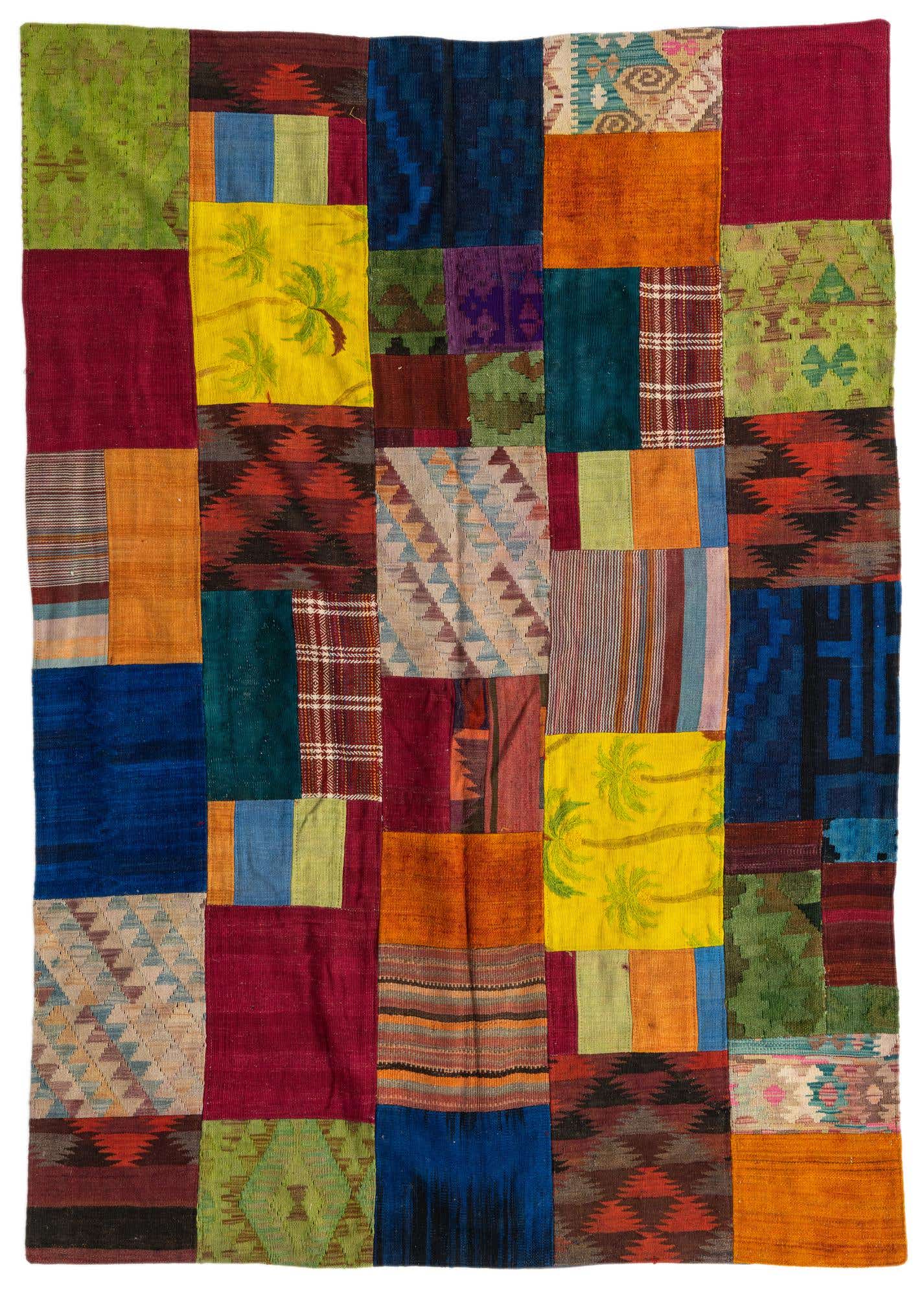 5' 7 x 7' 10 Hand Woven Kilim Patchwork Wool Rug