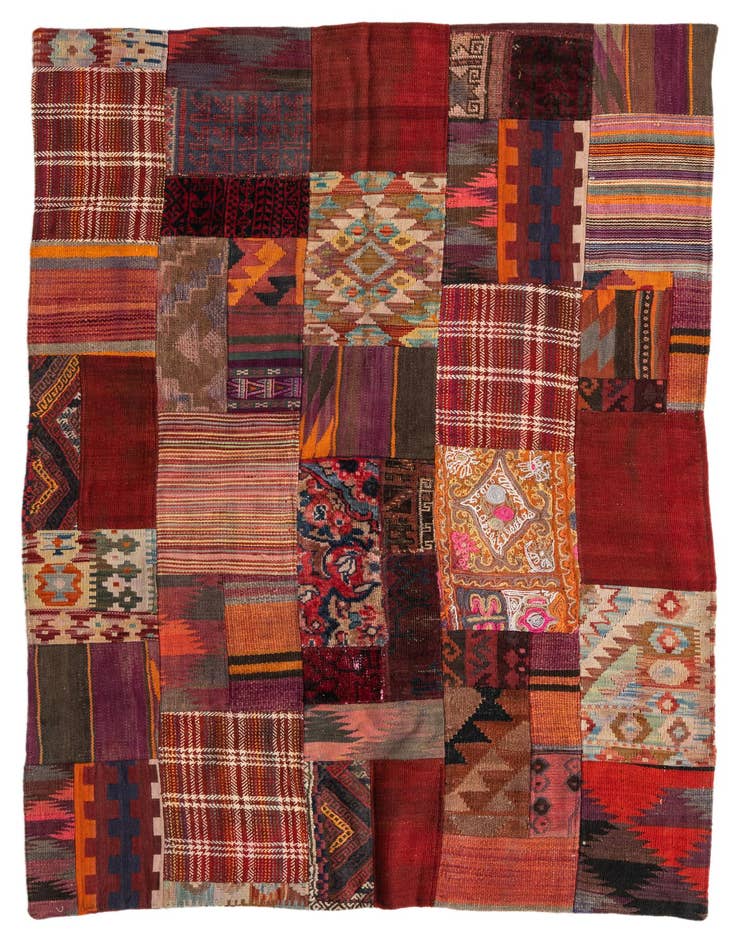 Detail image of 4' 2 x 6' Hand Woven Kilim Patchwork Wool Rug