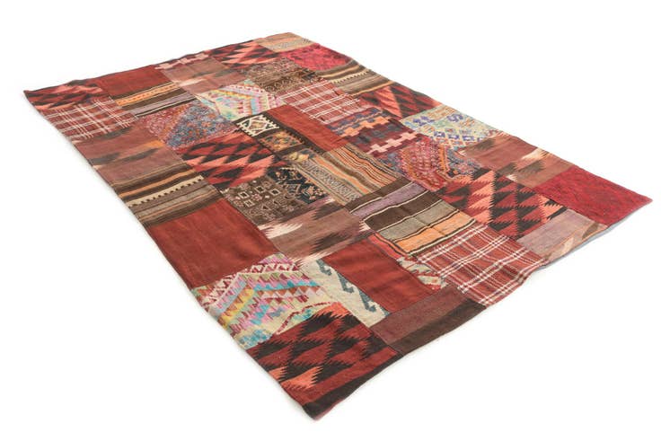 Detail image of 5' 6 x 8' Hand Woven Kilim Patchwork Wool Rug